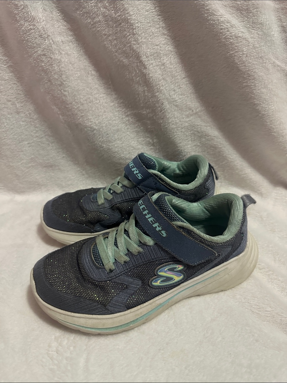 Skechers Blue and Mint Kids' Athletic Sneakers with Sparkle Detail